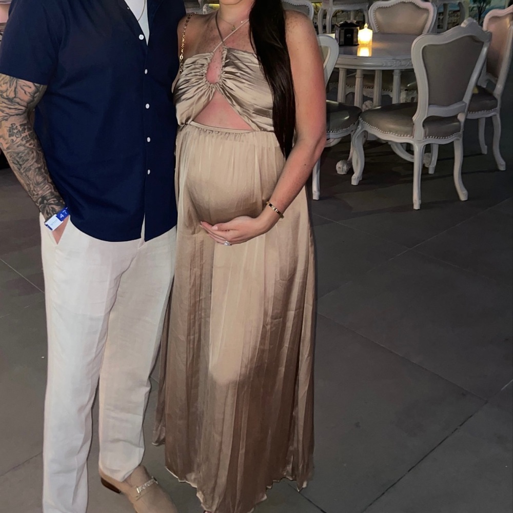 Gold maxi criss cross neck dress